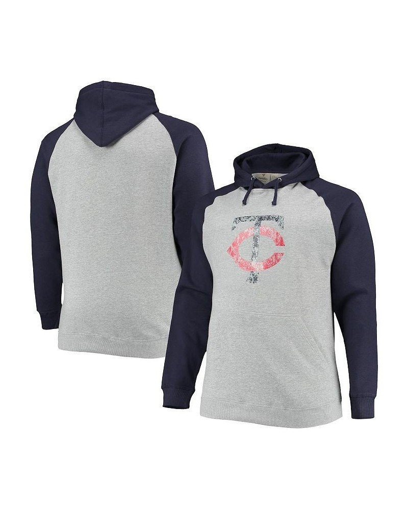 Men's Branded Heather Gray, Navy Minnesota Twins Big and Tall Raglan Pullover Hoodie $37.79 Sweatshirt