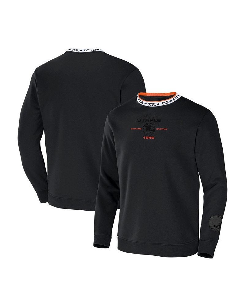 Men's NFL X Staple Black Cleveland Browns Embroidered Fundementals Globe Pullover Crew Sweatshirt $26.66 Sweatshirt