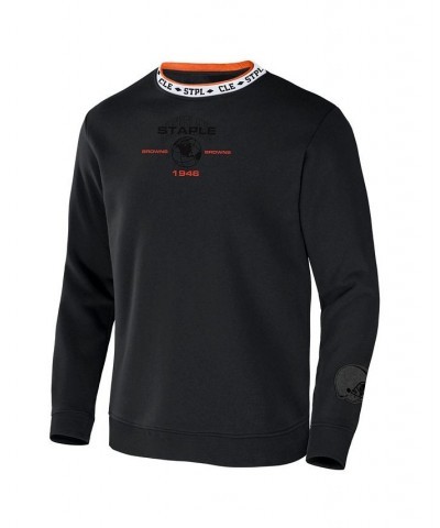 Men's NFL X Staple Black Cleveland Browns Embroidered Fundementals Globe Pullover Crew Sweatshirt $26.66 Sweatshirt