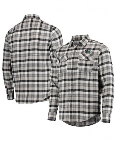 Men's Black, Gray San Jose Sharks Ease Plaid Button-Up Long Sleeve Shirt $37.79 Shirts