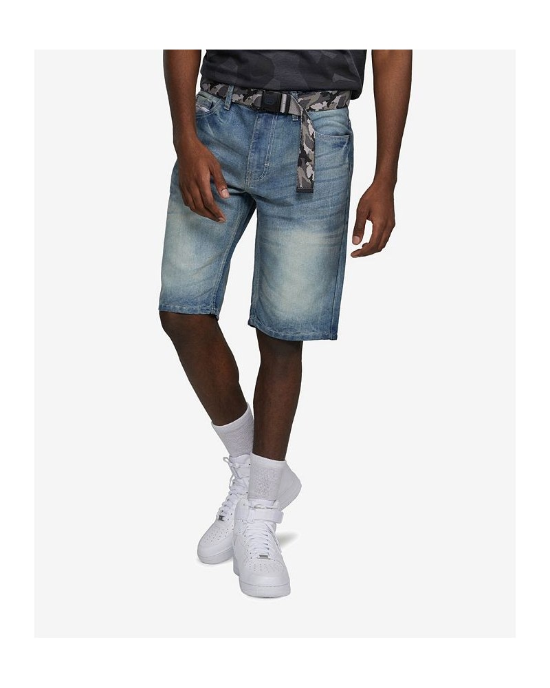 Men's Feeling Fresh Denim Shorts with Adjustable Belt, 2 Piece Set Blue 2 $36.04 Shorts