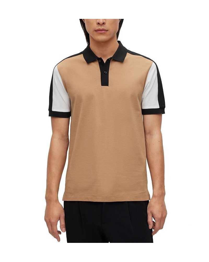 BOSS Men's Colour-Blocked Slim-Fit Polo Shirt in Mercerised Cotton Tan/Beige $53.72 Polo Shirts