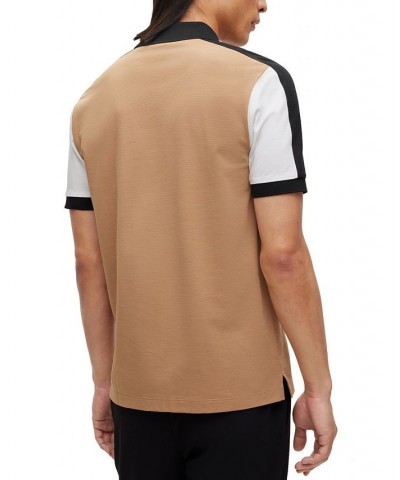 BOSS Men's Colour-Blocked Slim-Fit Polo Shirt in Mercerised Cotton Tan/Beige $53.72 Polo Shirts