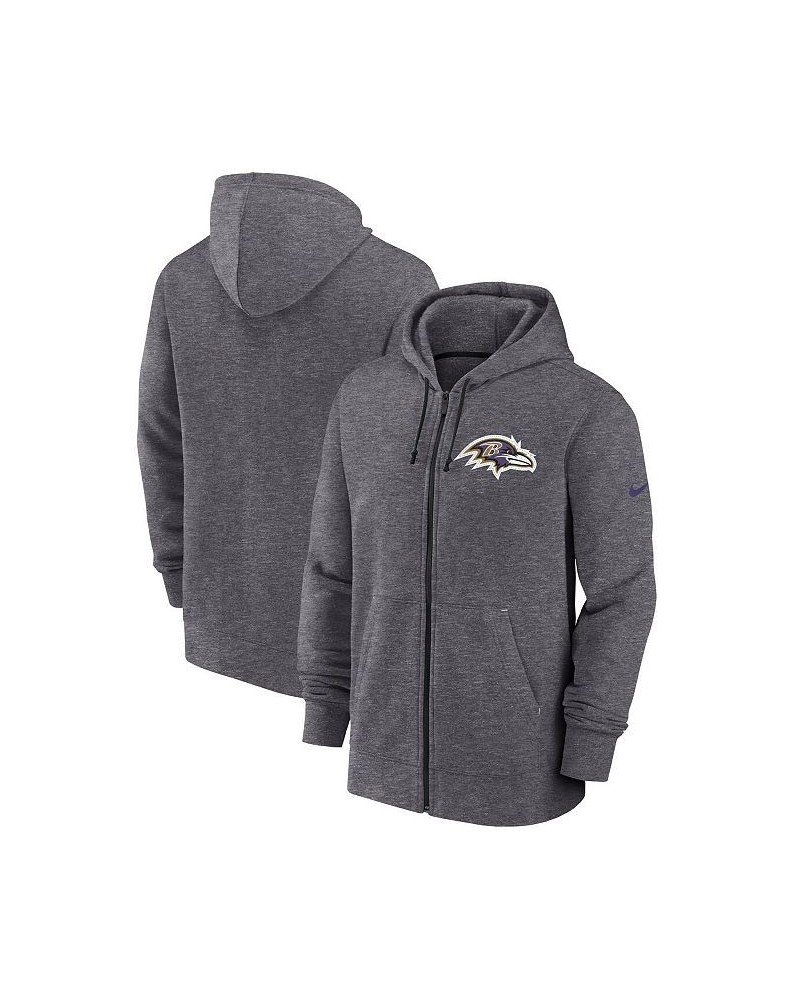 Men's Heather Charcoal Baltimore Ravens Historic Lifestyle Full-Zip Hoodie $38.00 Sweatshirt