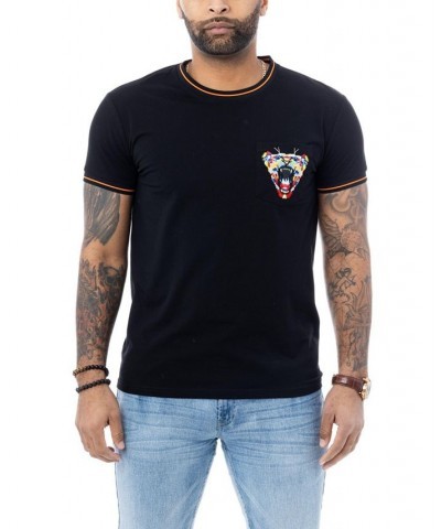 Men's Lion Embroidered Pocket Crewneck T-shirt Black $20.80 T-Shirts