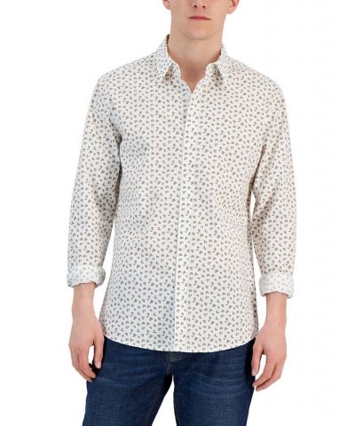 Men's Slim-Fit Stretch Small Field Print Long-Sleeve Button-Up Shirt Yellow $33.04 Shirts