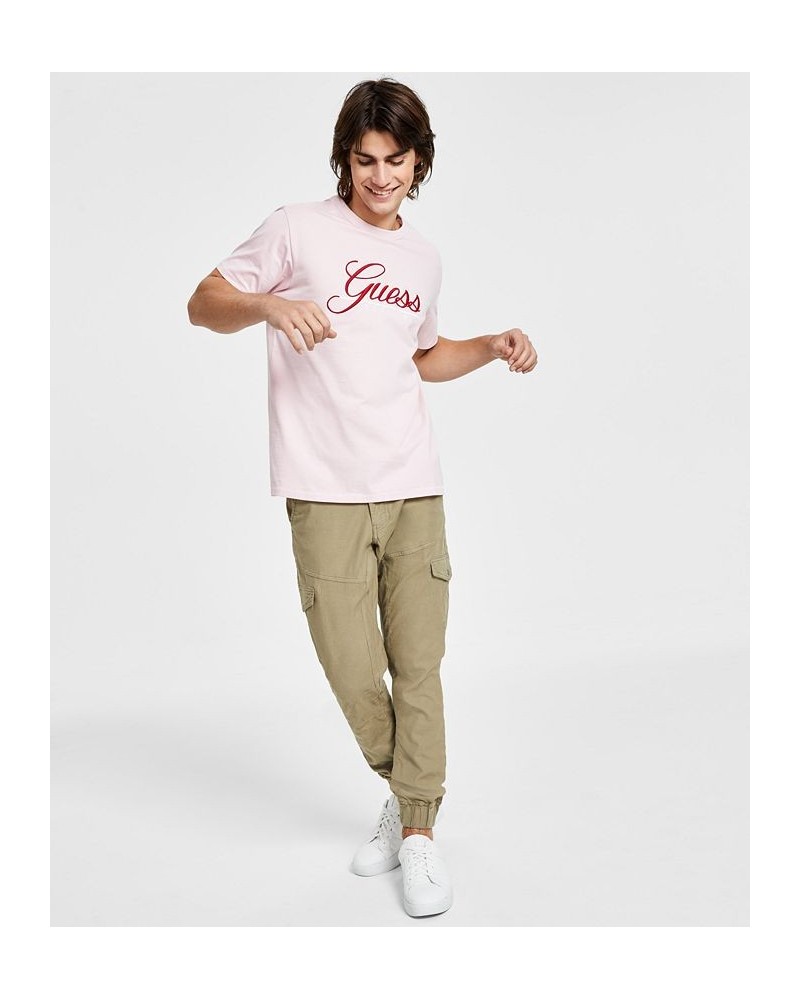 Men's 3D Embroidered Logo Graphic T-Shirt Pink $27.54 T-Shirts