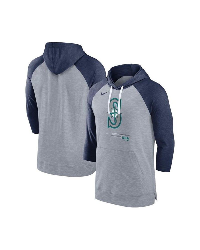 Men's Heather Gray, Heather Navy Seattle Mariners Baseball Raglan 3/4 Sleeve Pullover Hoodie $38.24 Sweatshirt