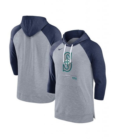 Men's Heather Gray, Heather Navy Seattle Mariners Baseball Raglan 3/4 Sleeve Pullover Hoodie $38.24 Sweatshirt