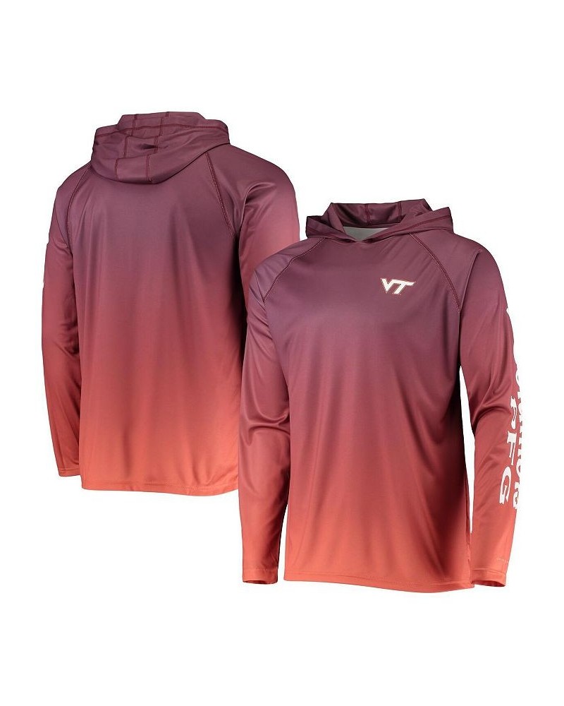 Men's PFG Maroon Virginia Tech Hokies Terminal Tackle Omni-Shade UPF 50 Long Sleeve Hooded Top $30.80 T-Shirts