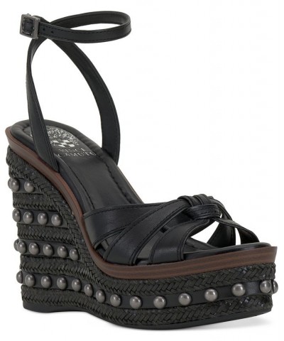 Pacci Studded Platform Wedge Sandals Black $47.68 Shoes