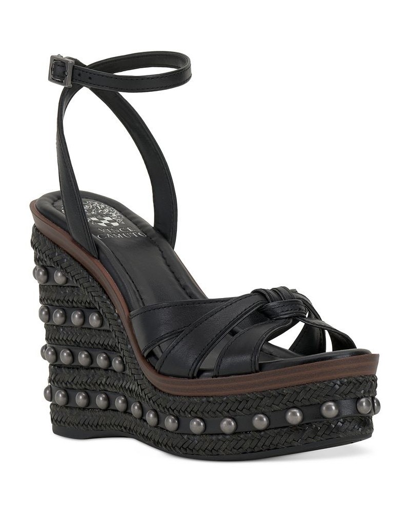 Pacci Studded Platform Wedge Sandals Black $47.68 Shoes