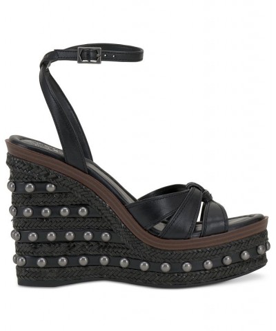 Pacci Studded Platform Wedge Sandals Black $47.68 Shoes