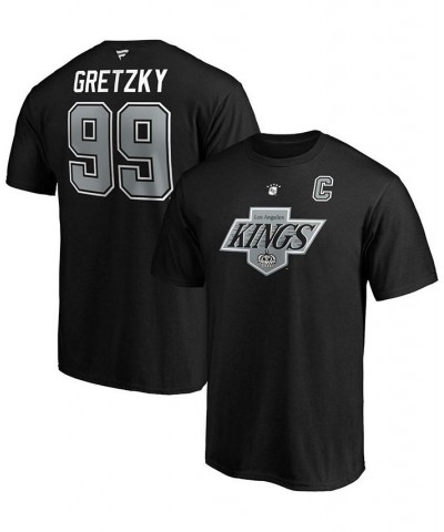 Men's Wayne Gretzky Black Los Angeles Kings Authentic Stack Retired Player Name and Number T-shirt $16.32 T-Shirts