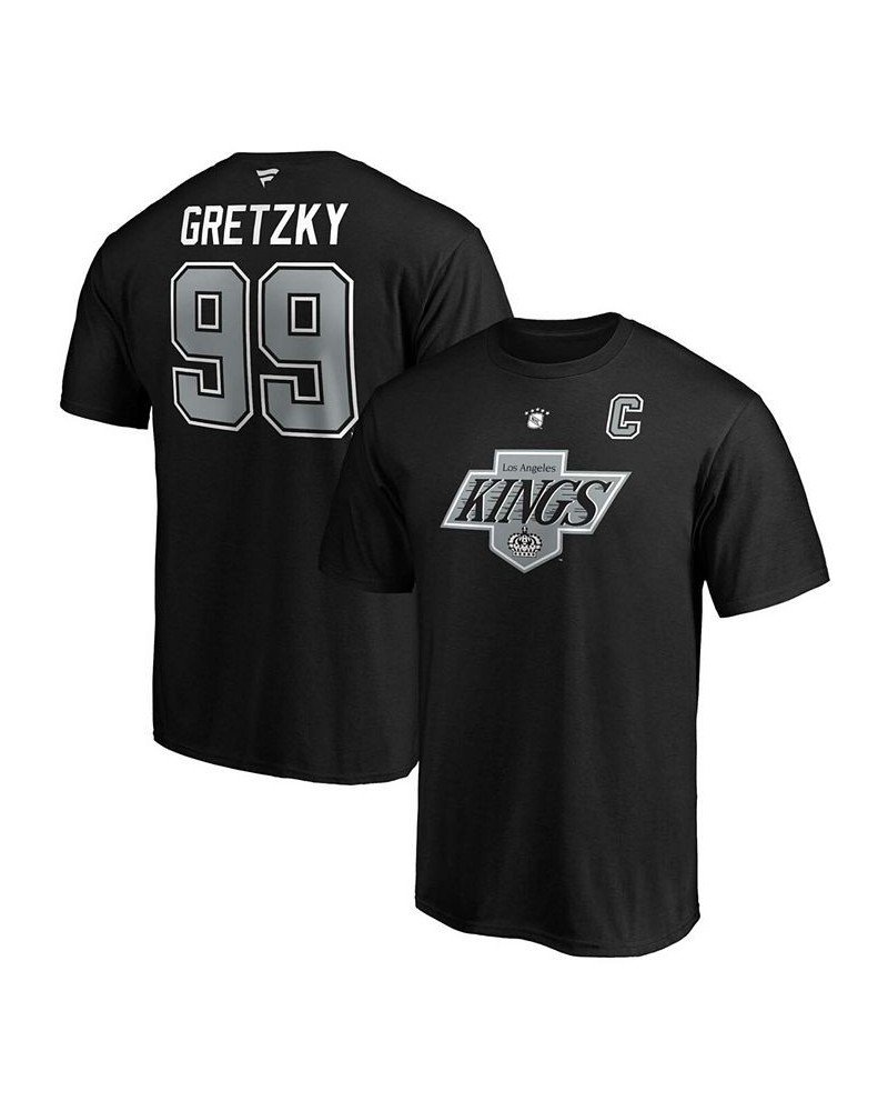 Men's Wayne Gretzky Black Los Angeles Kings Authentic Stack Retired Player Name and Number T-shirt $16.32 T-Shirts