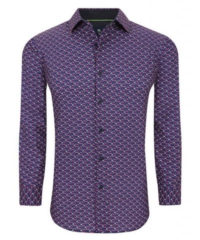 Men's Slim Fit Performance Long Sleeve Printed Dress Shirt PD06 $21.60 Dress Shirts