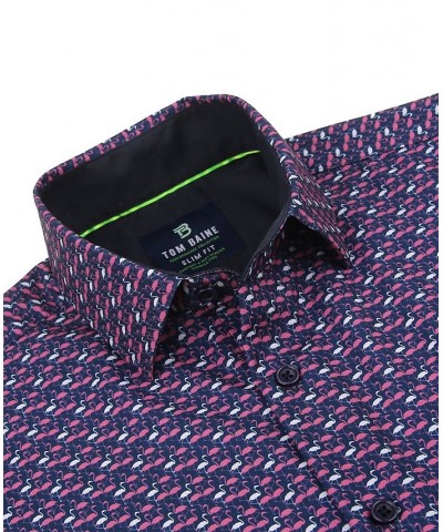 Men's Slim Fit Performance Long Sleeve Printed Dress Shirt PD06 $21.60 Dress Shirts