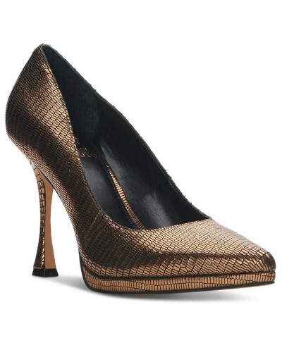 Women's Puntolis Sliver Platform Pumps Brown $54.18 Shoes