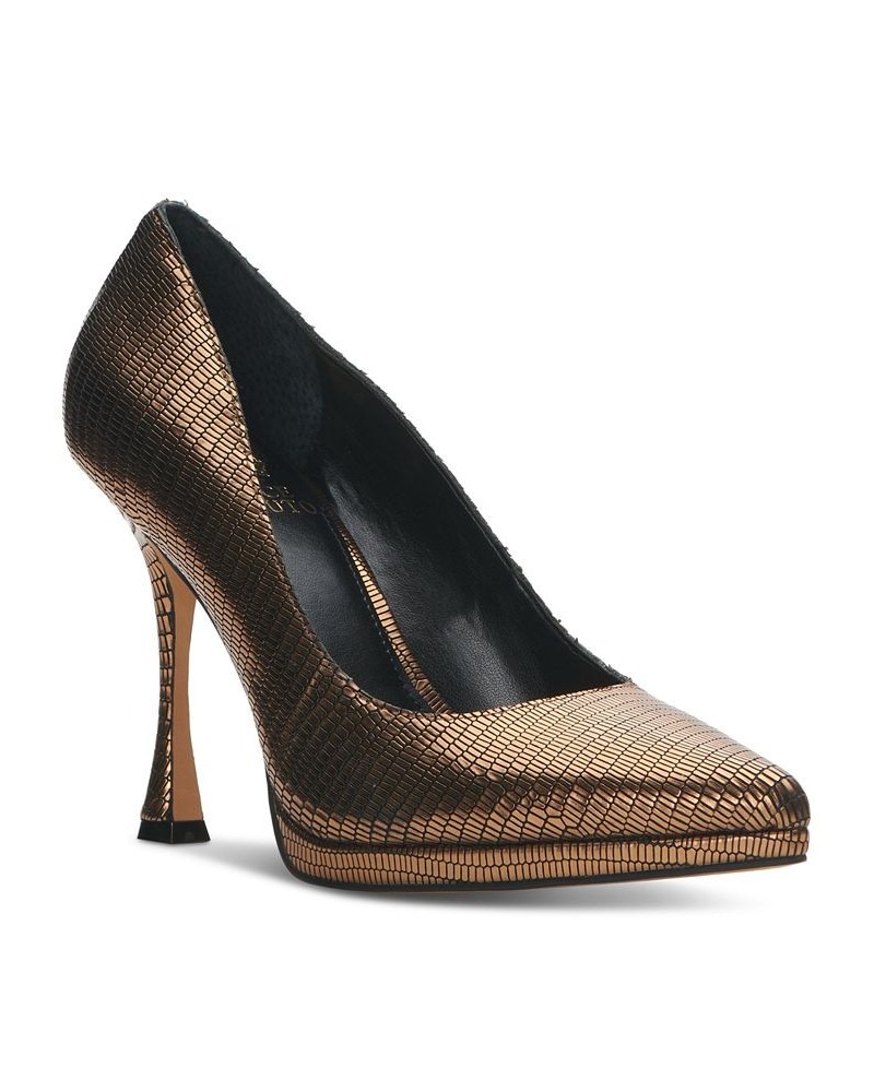 Women's Puntolis Sliver Platform Pumps Brown $54.18 Shoes