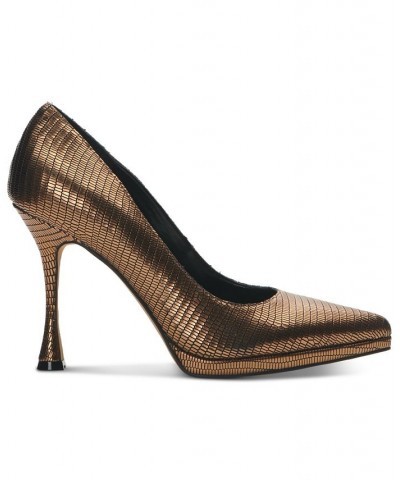 Women's Puntolis Sliver Platform Pumps Brown $54.18 Shoes