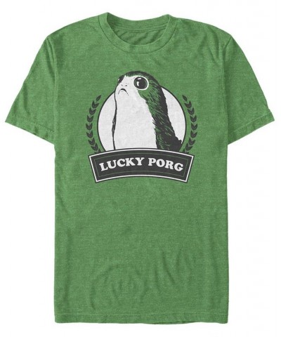 Men's Lucky Porg Short Sleeve Crew T-shirt Green $17.84 T-Shirts