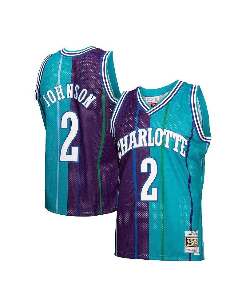 Men's Larry Johnson Teal, Purple Charlotte Hornets Hardwood Classics 1992-93 Split Swingman Jersey $46.62 Jersey