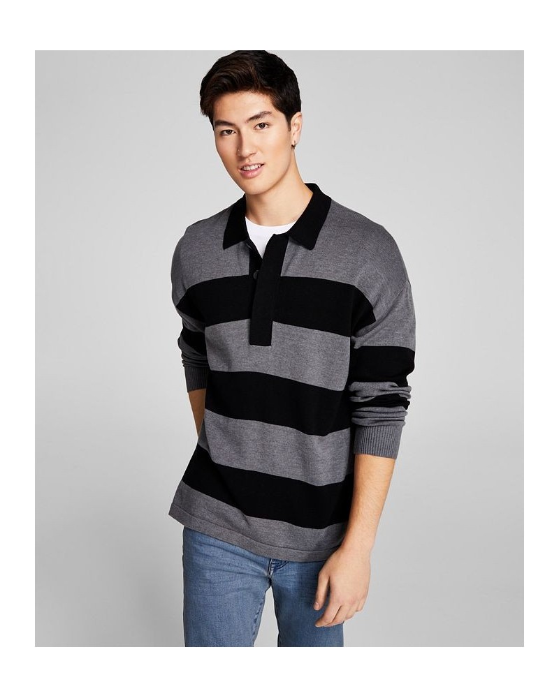 Men's Striped Rugby Long-Sleeve Sweater Gray $18.92 Sweaters