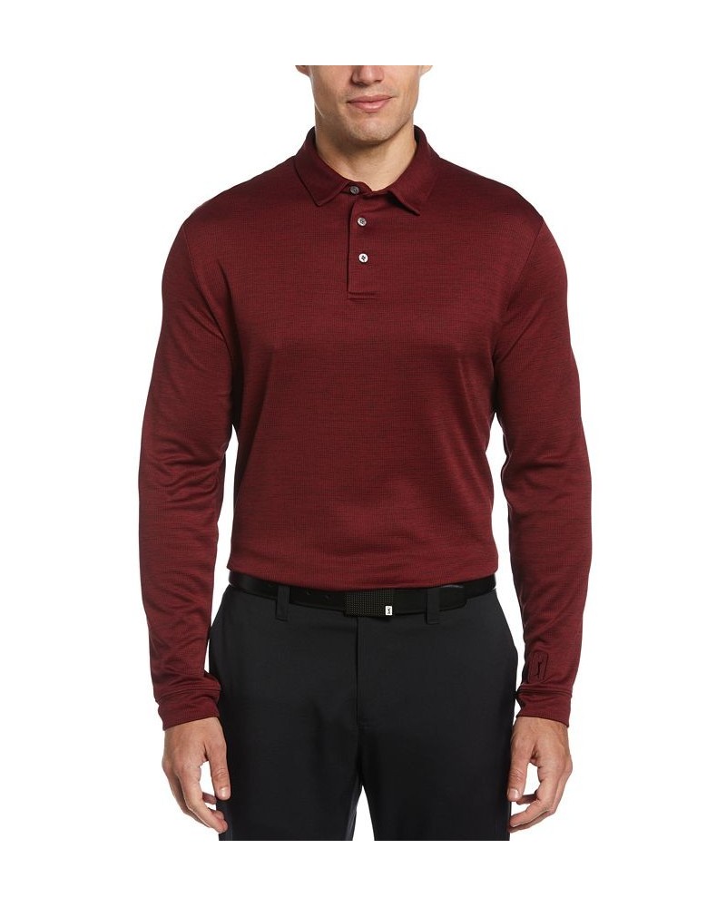 Men's Houndstooth Long Sleeve Golf Polo Shirt Red $19.95 Polo Shirts