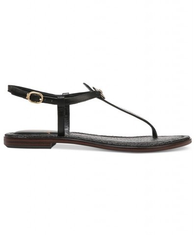 Gigi Signet T-Strap Flat Sandals Black $48.10 Shoes