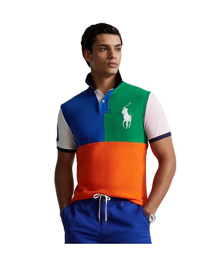 Men's Custom Slim Fit Big Pony Mesh Polo Shirt Orange $44.40 Polo Shirts