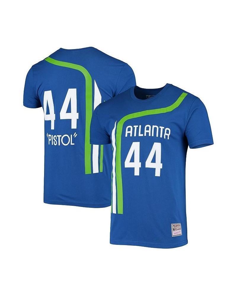 Men's Pete Maravich Blue Atlanta Hawks Hardwood Classics Stitch Name and Number T-shirt $29.14 T-Shirts