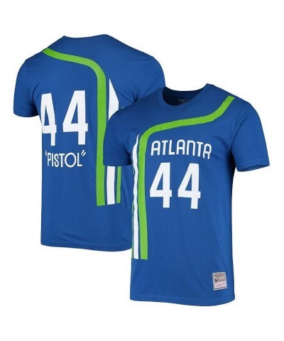 Men's Pete Maravich Blue Atlanta Hawks Hardwood Classics Stitch Name and Number T-shirt $29.14 T-Shirts