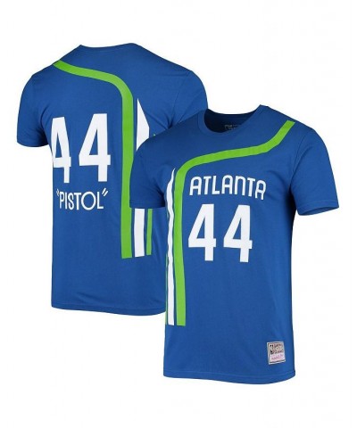 Men's Pete Maravich Blue Atlanta Hawks Hardwood Classics Stitch Name and Number T-shirt $29.14 T-Shirts