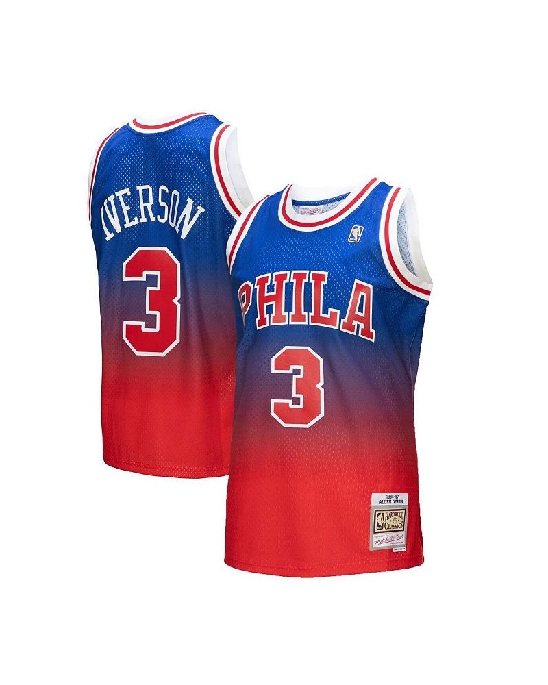 Men's Allen Iverson Red, Royal Philadelphia 76ers 1996/97 Hardwood Classics Fadeaway Swingman Player Jersey $61.60 Jersey