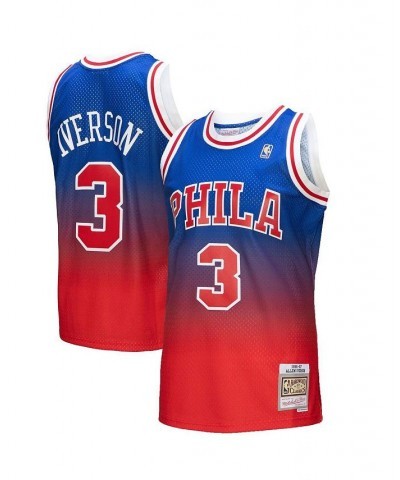 Men's Allen Iverson Red, Royal Philadelphia 76ers 1996/97 Hardwood Classics Fadeaway Swingman Player Jersey $61.60 Jersey