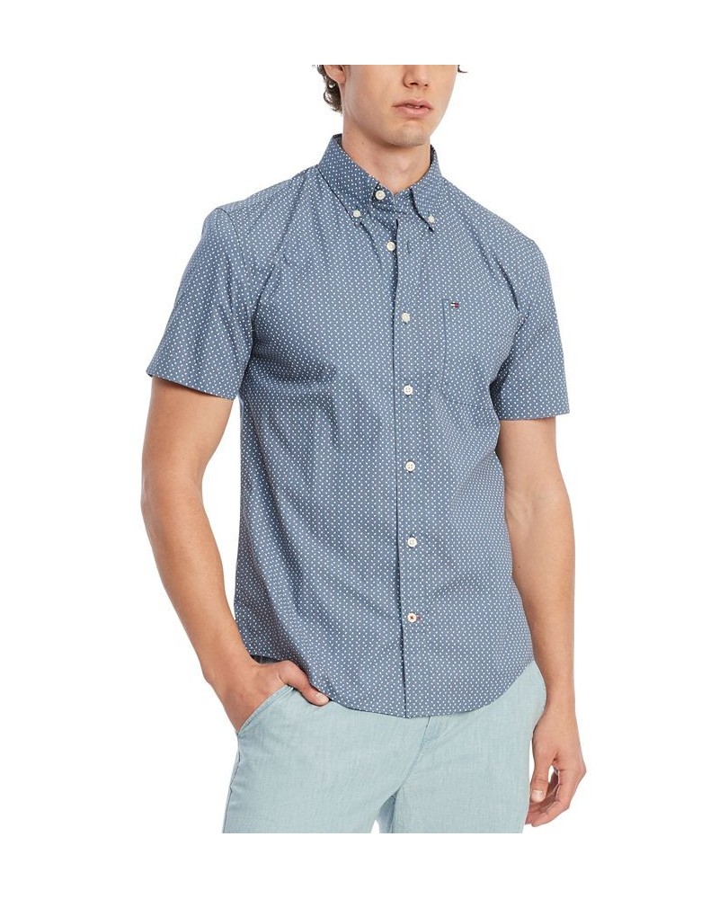 Men's Anders Geo Print Regular Fit Short Sleeve Woven Shirt Blue $28.60 Shirts