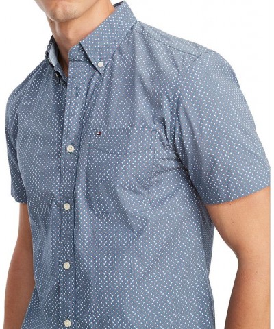 Men's Anders Geo Print Regular Fit Short Sleeve Woven Shirt Blue $28.60 Shirts