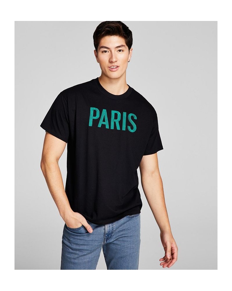 Men's Oversized-Fit Embroidered Paris T-Shirt Black $14.50 T-Shirts