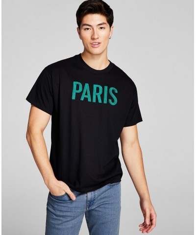 Men's Oversized-Fit Embroidered Paris T-Shirt Black $14.50 T-Shirts