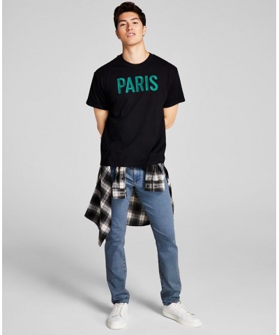 Men's Oversized-Fit Embroidered Paris T-Shirt Black $14.50 T-Shirts