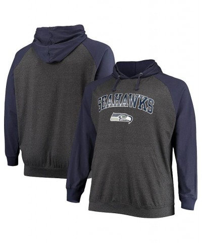 Men's Branded College Navy, Heathered Charcoal Seattle Seahawks Big and Tall Lightweight Raglan Pullover Hoodie $28.07 Sweats...