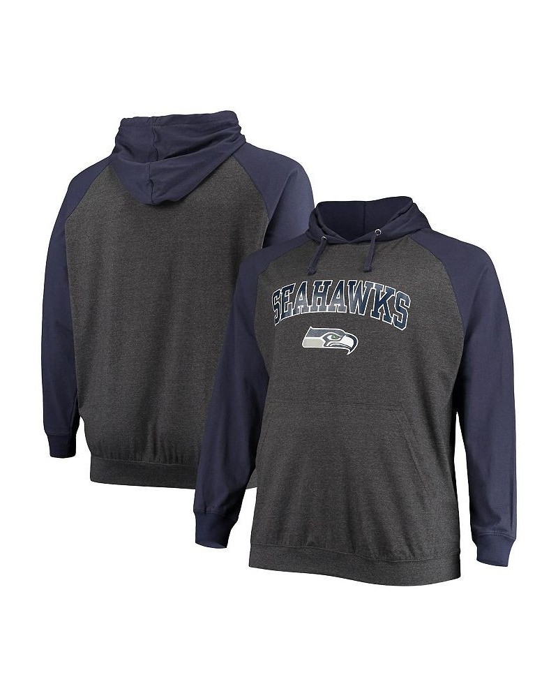 Men's Branded College Navy, Heathered Charcoal Seattle Seahawks Big and Tall Lightweight Raglan Pullover Hoodie $28.07 Sweats...