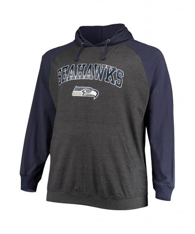 Men's Branded College Navy, Heathered Charcoal Seattle Seahawks Big and Tall Lightweight Raglan Pullover Hoodie $28.07 Sweats...