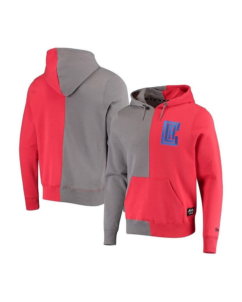 Men's Gray, Red LA Clippers Diagonal French Terry Color Block Pullover Hoodie $41.40 Sweatshirt