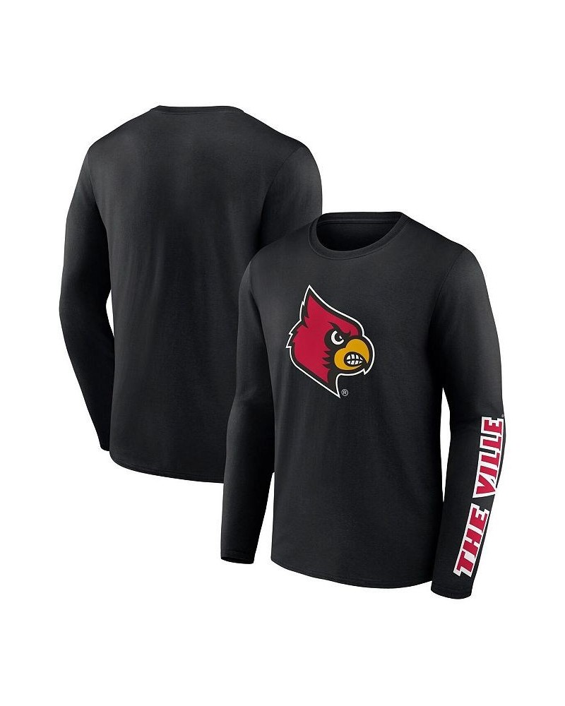 Men's Branded Black Louisville Cardinals Double Time 2-Hit Long Sleeve T-shirt $22.94 T-Shirts