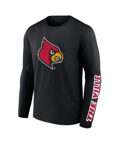 Men's Branded Black Louisville Cardinals Double Time 2-Hit Long Sleeve T-shirt $22.94 T-Shirts