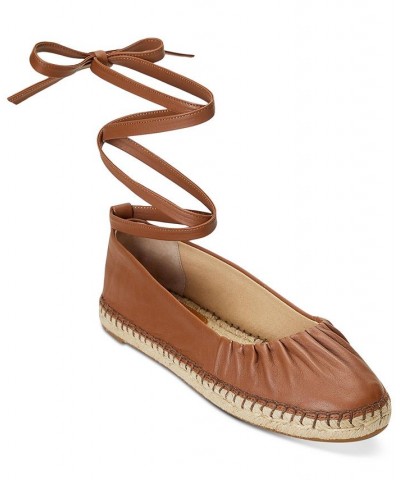 Women's Cecilia Ankle-Tie Espadrille Flats Deep Saddle Tan $70.95 Shoes