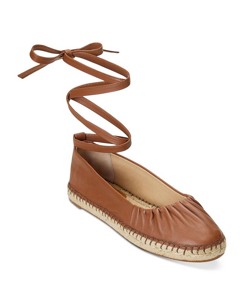 Women's Cecilia Ankle-Tie Espadrille Flats Deep Saddle Tan $70.95 Shoes