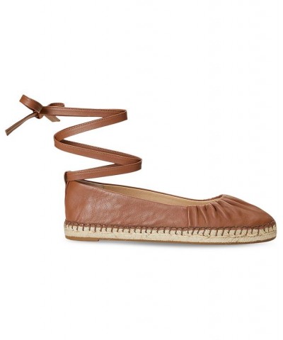 Women's Cecilia Ankle-Tie Espadrille Flats Deep Saddle Tan $70.95 Shoes