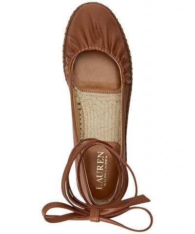 Women's Cecilia Ankle-Tie Espadrille Flats Deep Saddle Tan $70.95 Shoes